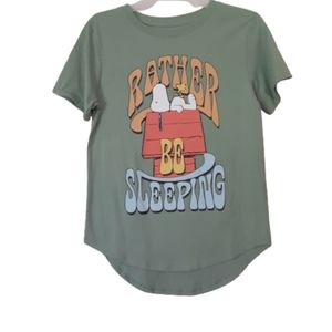 Peanuts Women's Green Snoopy Rather Be Sleeping Top Shirt